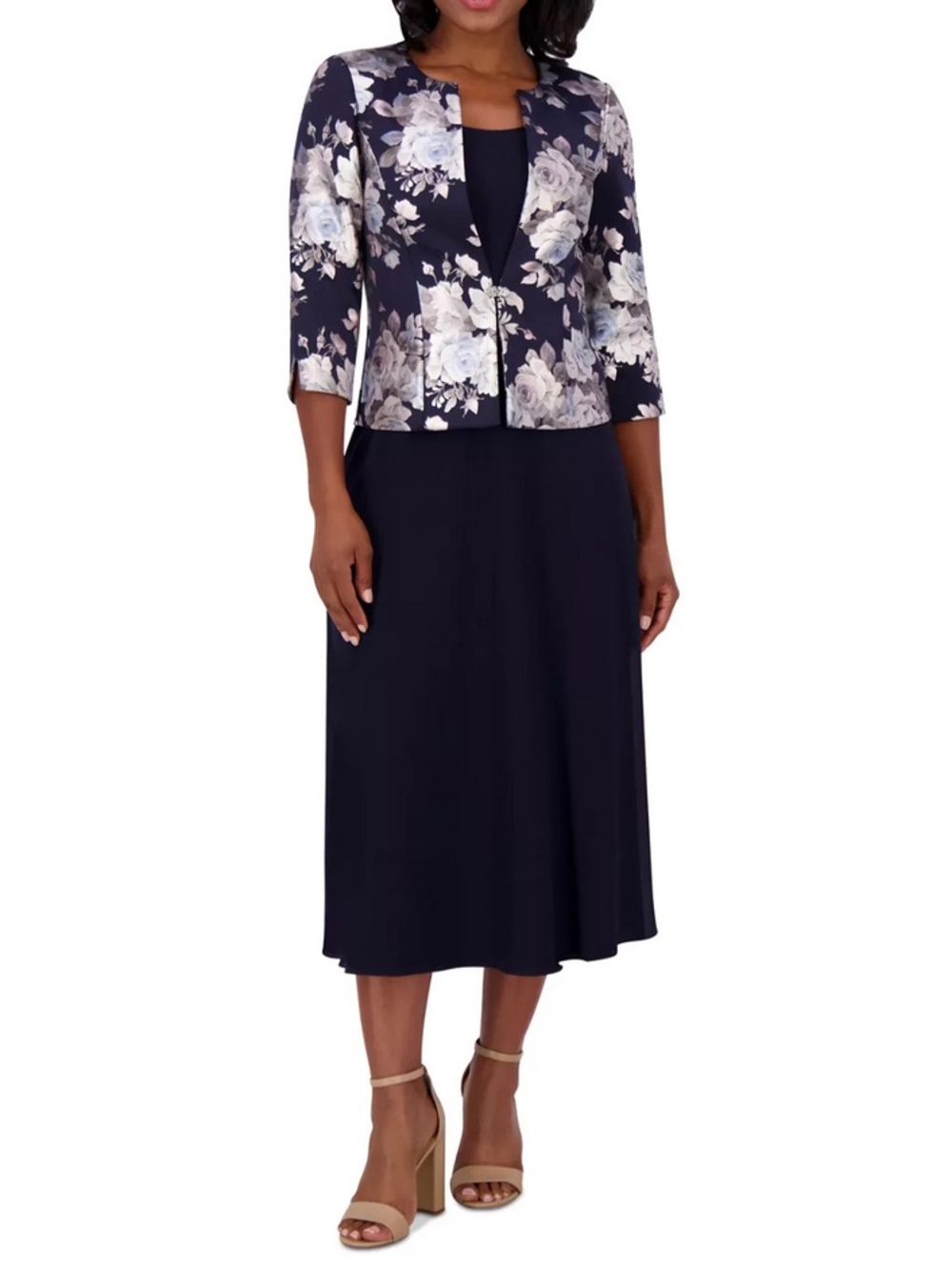 Jessica Howard Navy Floral Midi Skirt